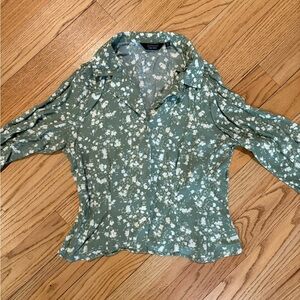 Floral Green Long Sleeve Button Up Blouse